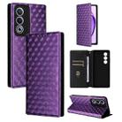 For OPPO A3 Pro 5G Global Cubic Grid Texture Flip Leather Phone Case(Purple) - 1