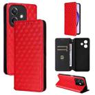 For OPPO A3X 5G Global/ 4G / A3 4G / 5G Cubic Grid Texture Flip Leather Phone Case(Red) - 1