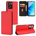 For OPPO A57 4G 2022 / 5G TW Cubic Grid Texture Flip Leather Phone Case(Red) - 1