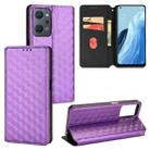 For OPPO Reno7 A Cubic Grid Texture Flip Leather Phone Case(Purple) - 1