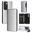 For OPPO Reno12 5G Global Cubic Grid Texture Flip Leather Phone Case(Silver) - 1