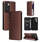 For OPPO Reno12 5G Global Cubic Grid Texture Flip Leather Phone Case(Brown) - 1