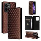 For OPPO Reno13 F 4G / 5G Cubic Grid Texture Flip Leather Phone Case(Brown) - 1