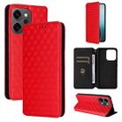 For OPPO Reno14 Global Cubic Grid Texture Flip Leather Phone Case(Red) - 1