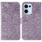 For OPPO Reno13 5G Global Lace Flower Embossing Flip Leather Phone Case(Purple) - 1