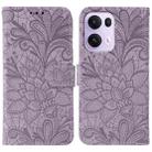 For OPPO Reno13 Pro 5G Global Lace Flower Embossing Flip Leather Phone Case(Purple) - 1