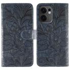 For OPPO Reno13 F 4G Global / 5G Global Lace Flower Embossing Flip Leather Phone Case(Dark Blue) - 1