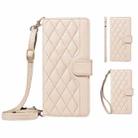 For Redmi A5 4G 173.3mm Three Card Slot Diamond Grid  Leather Phone Case with Long / Short Straps(Beige) - 2