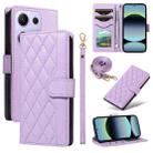 For Redmi Note 14S 4G / Note 13 Pro 4G Three Card Slot Diamond Grid  Leather Phone Case with Long / Short Straps(Purple) - 1