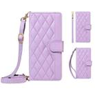 For Redmi Note 14S 4G / Note 13 Pro 4G Three Card Slot Diamond Grid  Leather Phone Case with Long / Short Straps(Purple) - 2