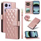For Redmi Note 14S 4G / Note 13 Pro 4G Three Card Slot Diamond Grid  Leather Phone Case with Long / Short Straps(Rose Gold) - 1