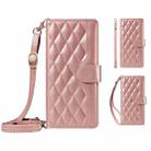 For Redmi Note 14S 4G / Note 13 Pro 4G Three Card Slot Diamond Grid  Leather Phone Case with Long / Short Straps(Rose Gold) - 2