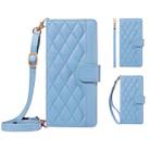 For Redmi Note 14S 4G / Note 13 Pro 4G Three Card Slot Diamond Grid  Leather Phone Case with Long / Short Straps(Blue) - 2