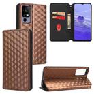 For TCL 40 R 5G Cubic Grid Texture Flip Leather Phone Case(Brown) - 1