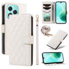 For Honor 400 Lite Three Card Slot Diamond Grid  Leather Phone Case with Long / Short Straps(White) - 1