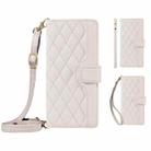 For Honor 400 Lite Three Card Slot Diamond Grid  Leather Phone Case with Long / Short Straps(White) - 2
