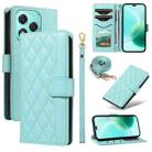 For Honor 400 Lite Three Card Slot Diamond Grid  Leather Phone Case with Long / Short Straps(Green) - 1