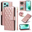 For Honor 400 Lite Three Card Slot Diamond Grid  Leather Phone Case with Long / Short Straps(Rose Gold) - 1