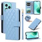 For Honor 400 Lite Three Card Slot Diamond Grid  Leather Phone Case with Long / Short Straps(Blue) - 1