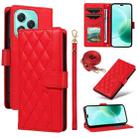 For Honor 400 Lite Three Card Slot Diamond Grid  Leather Phone Case with Long / Short Straps(Red) - 1