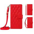 For Honor 400 Lite Three Card Slot Diamond Grid  Leather Phone Case with Long / Short Straps(Red) - 2
