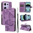 For Redmi Note 13 Pro 4G / 14S 4G 3D Butterfly Embossed Pattern Flip Leather Phone Case(Purple) - 1