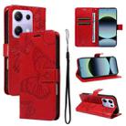 For Redmi Note 13 Pro 4G / 14S 4G 3D Butterfly Embossed Pattern Flip Leather Phone Case(Red) - 1