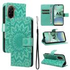 For Redmi A5 4G 173.3mm Embossed Sunflower Pattern Flip Leather Phone Case(Green) - 1