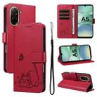 For Redmi A5 4G 173.3mm Adorable Cat Embossed Pattern Flip Leather Phone Case(Red) - 1