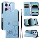 For Redmi Note 13 Pro 4G / 14S 4G Adorable Cat Embossed Pattern Flip Leather Phone Case(Sky Blue) - 1