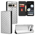 For Google Pixel 7 Pro Cubic Grid Texture Flip Leather Phone Case(Silver) - 1
