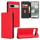 For Google Pixel 7 Cubic Grid Texture Flip Leather Phone Case(Red) - 1
