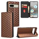 For Google Pixel 7 Cubic Grid Texture Flip Leather Phone Case(Brown) - 1