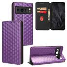 For Google Pixel 8 Pro Cubic Grid Texture Flip Leather Phone Case(Purple) - 1