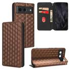 For Google Pixel 8 Cubic Grid Texture Flip Leather Phone Case(Brown) - 1
