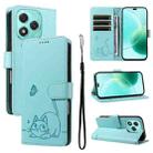 For Honor 400 Lite Adorable Cat Embossed Pattern Flip Leather Phone Case(Green) - 1