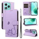 For Honor 400 Lite Adorable Cat Embossed Pattern Flip Leather Phone Case(Purple) - 1