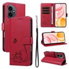 For Honor 400 Global 156.5mm Adorable Cat Embossed Pattern Flip Leather Phone Case(Red) - 1