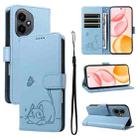 For Honor 400 Global 156.5mm Adorable Cat Embossed Pattern Flip Leather Phone Case(Sky Blue) - 1