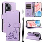 For Honor 400 Pro Global 160.8mm Adorable Cat Embossed Pattern Flip Leather Phone Case(Purple) - 1