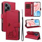 For Honor 400 Pro Global 160.8mm Adorable Cat Embossed Pattern Flip Leather Phone Case(Red) - 1