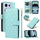 For Xiaomi Poco M6 Pro 4G Global Three Card Slot Diamond Grid  Leather Phone Case with Long / Short Straps(Green) - 1