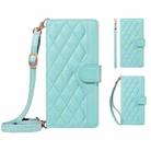 For Xiaomi Poco M6 Pro 4G Global Three Card Slot Diamond Grid  Leather Phone Case with Long / Short Straps(Green) - 2