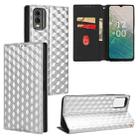 For Nokia C32 Cubic Grid Texture Flip Leather Phone Case(Silver) - 1