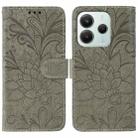 For Redmi Note 14 4G 163.25mm Global Lace Flower Embossing Flip Leather Phone Case(Grey) - 1