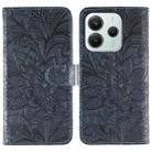 For Redmi Note 14 4G 164.84mm EU Lace Flower Embossing Flip Leather Phone Case(Dark Blue) - 1