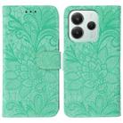 For Redmi Note 14 5G Global Lace Flower Embossing Flip Leather Phone Case(Green) - 1