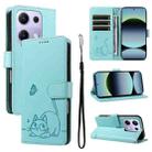 For Xiaomi Poco M6 Pro 4G Global Adorable Cat Embossed Pattern Flip Leather Phone Case(Green) - 1