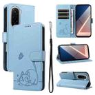 For Xiaomi Poco M7 4G 169mm Adorable Cat Embossed Pattern Flip Leather Phone Case(Sky Blue) - 1