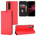 For Sony Xperia 1 III Cubic Grid Texture Flip Leather Phone Case(Red) - 1